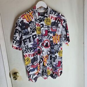 FTP All Over Button Up M Archive Logos GoodKill Shoot First FuckThePopulation